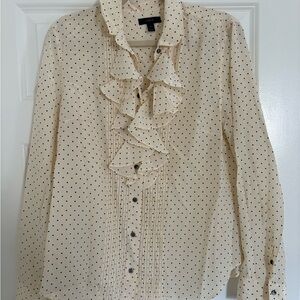 J. Crew 100% Silk Ivory Blouse with Black Dots